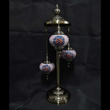 Turkish Mosaic Lamp - 3 Tier Blue-Orange-Red Flower Burst Mosaic