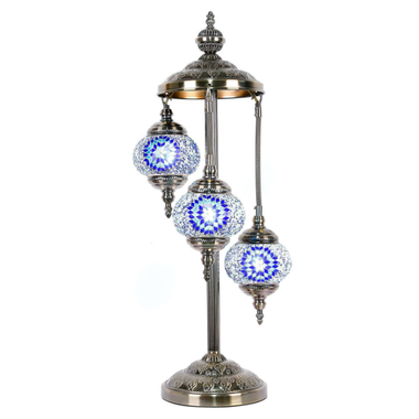 Turkish Mosaic Lamp - 3 Tier Blue & White Flower Mosaic