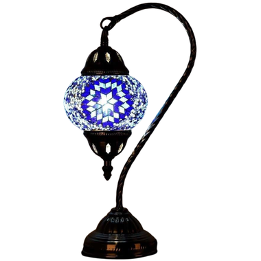 Turkish Mosaic Swan Neck Lamp - Blue & White Flower Burst