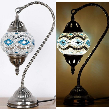 Turkish Mosaic Swan Neck Lamp - White & Blue