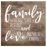 Wall Art - Family is Where Life Begins (MDF) 40 x 40cm