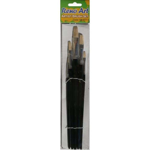 Flat Bristle Brush Set 5pcs - Black Handles