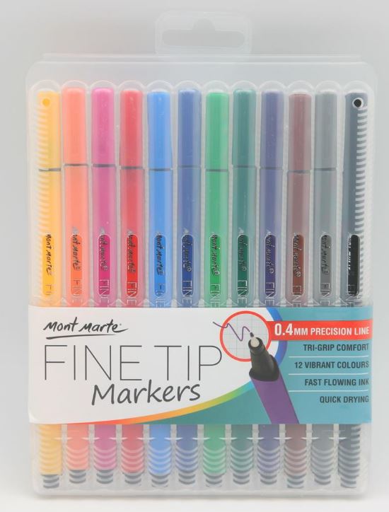 Mont Marte Fine Tip Markers Tri Grip in Case 12pce