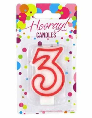 CANDLE NUMBER 3 RED AND WHITE