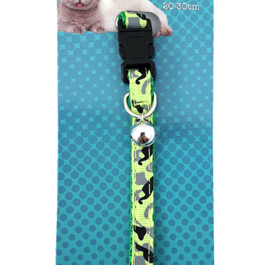 Pet Collar w Bell - Green Print